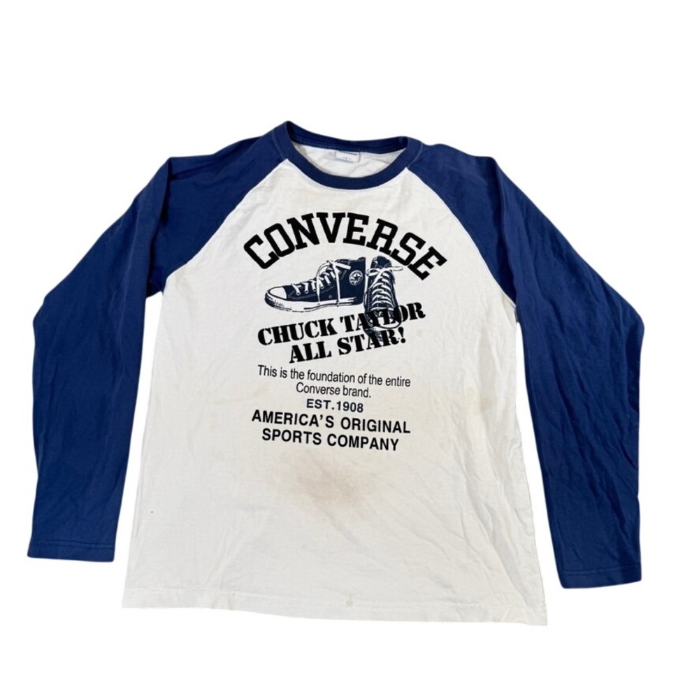 Converse Chuck Taylor All Star Raglan Long Sleeve Shirt Blue White Mens L